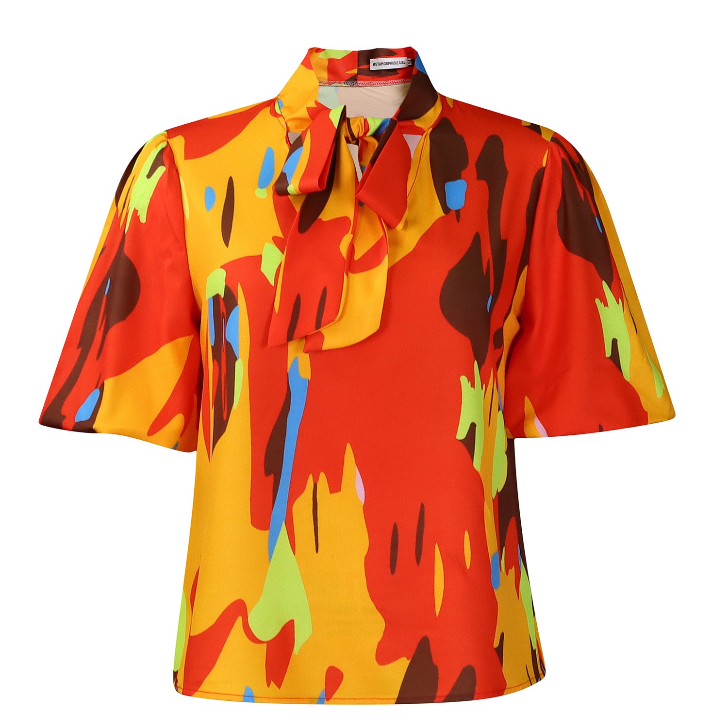 Bubble Sleeve Short-Sleeve Blouse Top