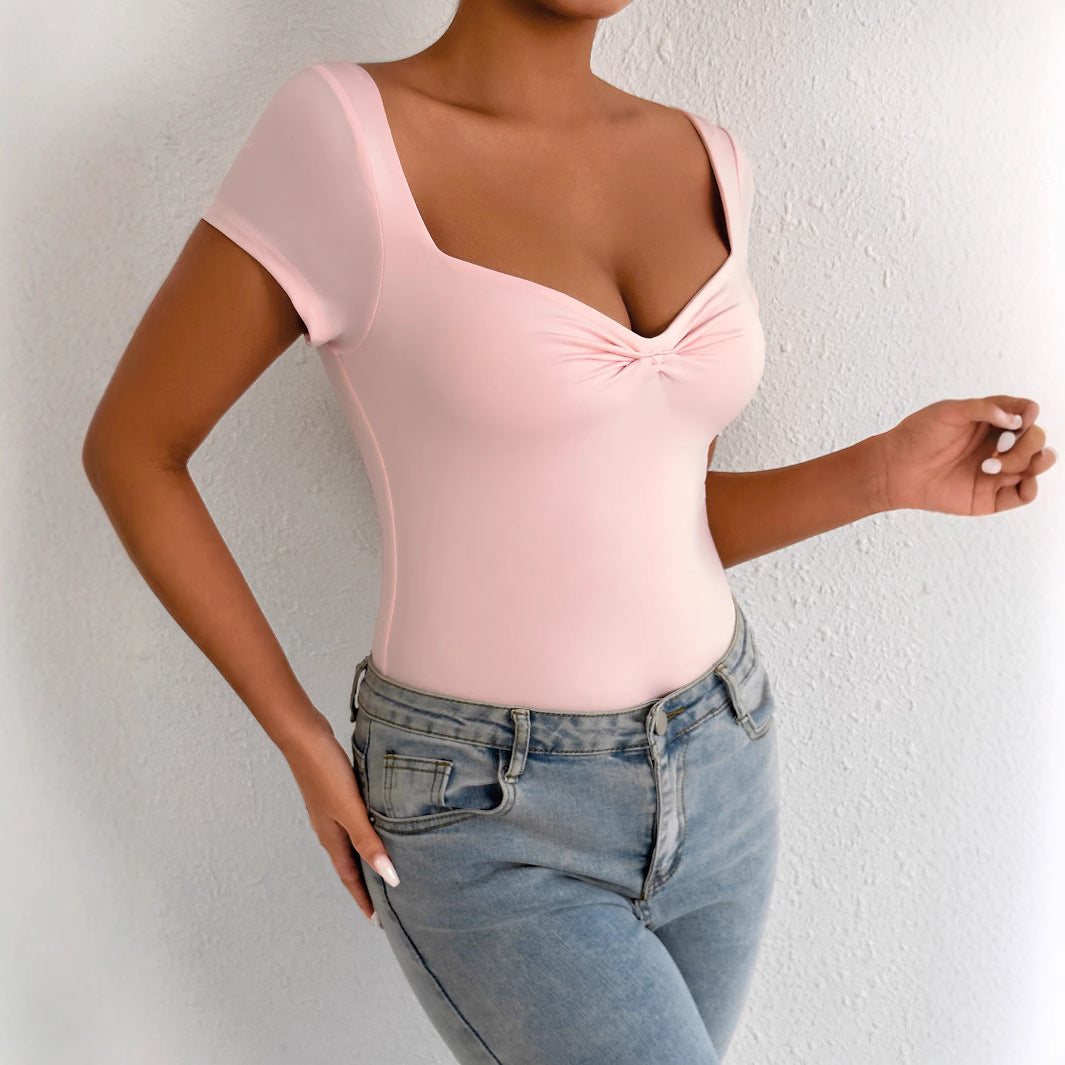Short Sleeve Jumpsuit Women's V-neck Slim Short Sleeve Jumpsuit