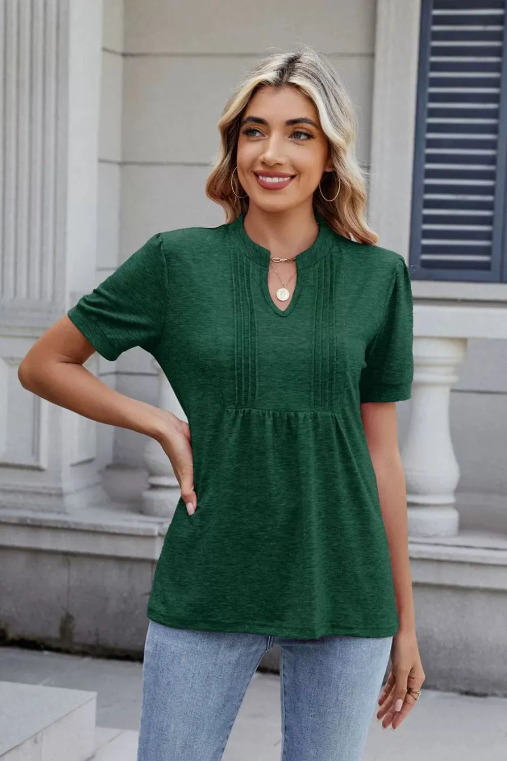 Notched Short Sleeve Top