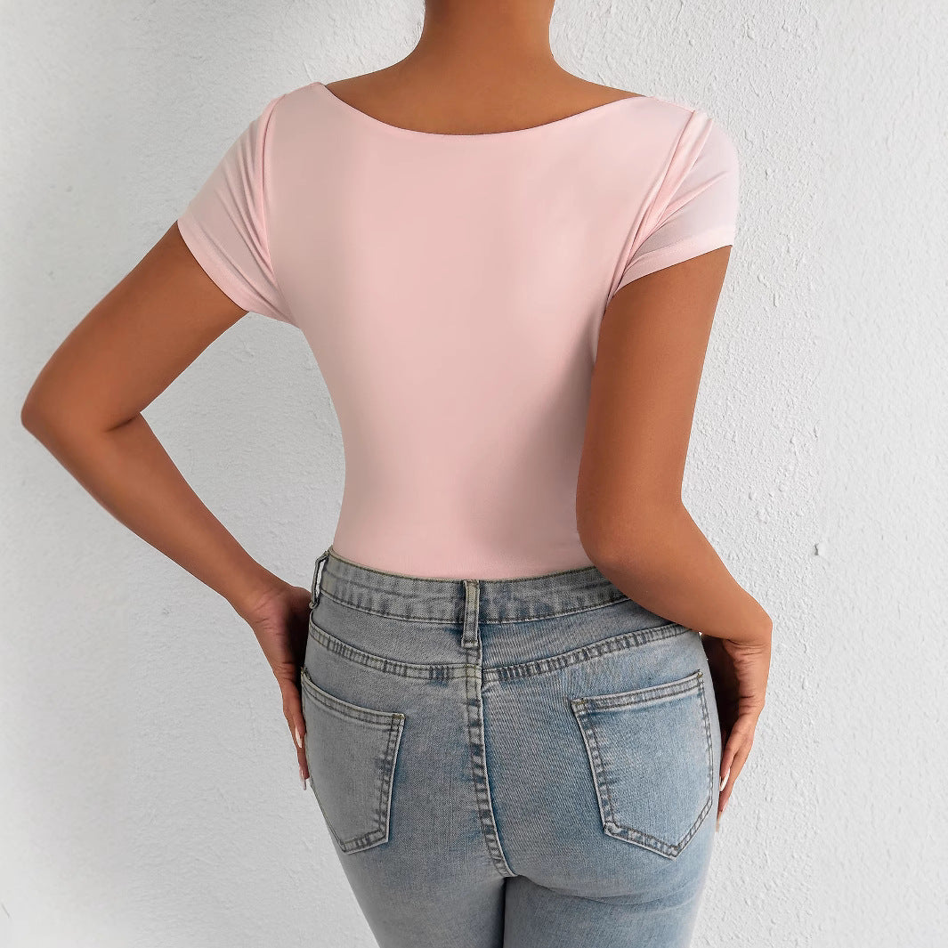 Short Sleeve Jumpsuit Women's V-neck Slim Short Sleeve Jumpsuit