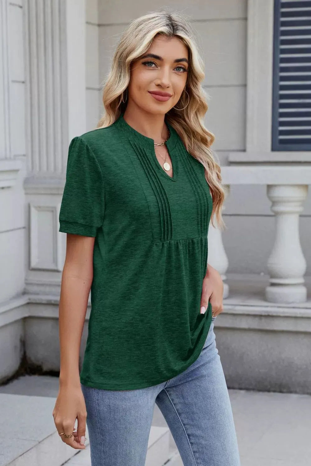 Notched Short Sleeve Top