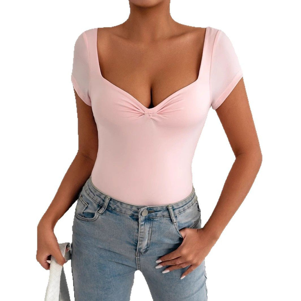 Short Sleeve Jumpsuit Women's V-neck Slim Short Sleeve Jumpsuit